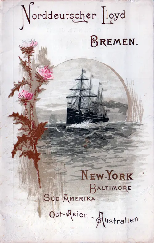 Passenger List, Norddeutscher Lloyd SS Havel - June 1896 - Front Cover