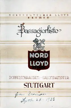1933-09-28 Passenger List for SS Stuttgart