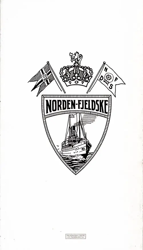 Back Cover, Tourist Passenger List for the SS Kong Harald of the Nordenfjeldske Dampskibsselskap, Trondhjem, Departing 7 August 1912 from Hamburg to Spitsbergen.