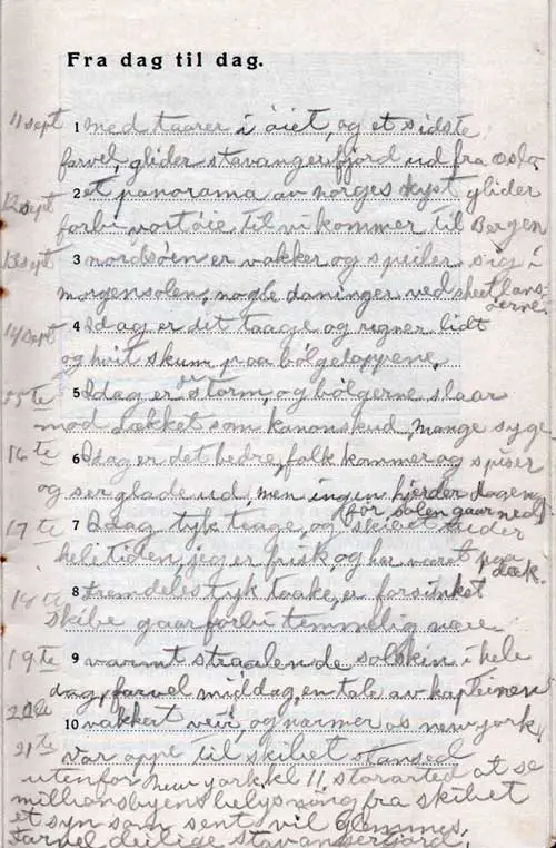 Trip Diary - Passenger List, SS Stavangerfjord, Norwegian America Line, September 1937, Oslo to New York 