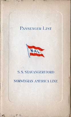 1939-07-06 Passenger List for the SS Stavangerfjord