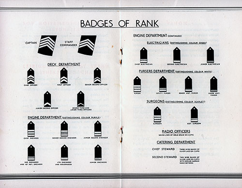 Badges of Rank for Officers and Staff in the Service of the Orient Line, 1947.