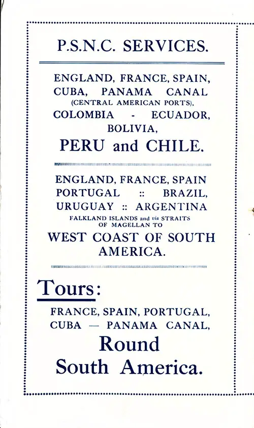 P.S.N.C. Services and Tours, 1925.