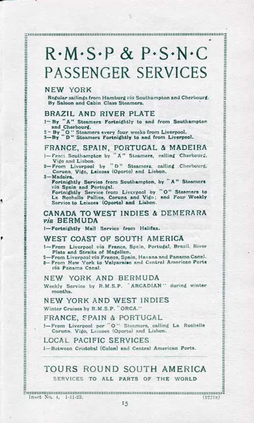 RMSP and PSNC Passenger Services, 1924.