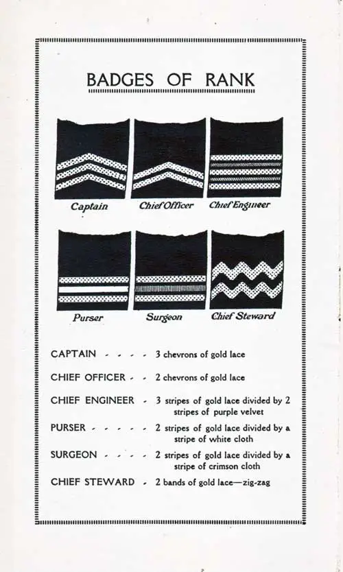 Badges of Rank, Officers of the Royal Mail Steam Packet Company (RMSP), 1924.
