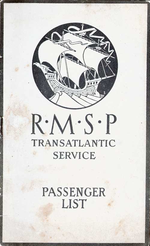 Front Cover of a First and Second Class Passenger List for the SS Orbita of the Royal Mail Steam Packet Company (RMSP), Departing Saturday, 22 October 1921 from Hamburg to New York.