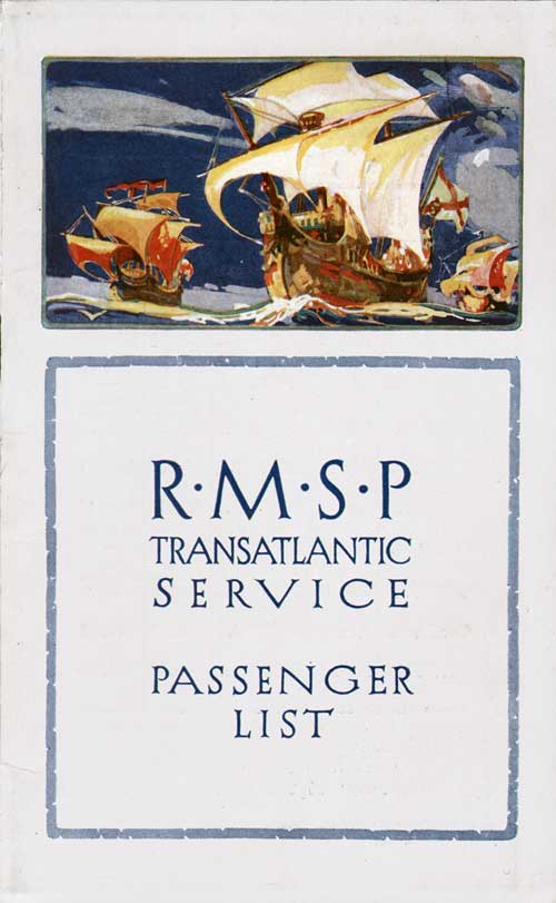Front Cover, Cabin Passenger List for the SS Orbita of the Royal Mail Steam Packet Company (RMSP), Departing 29 July 1924 from Hamburg to New York.