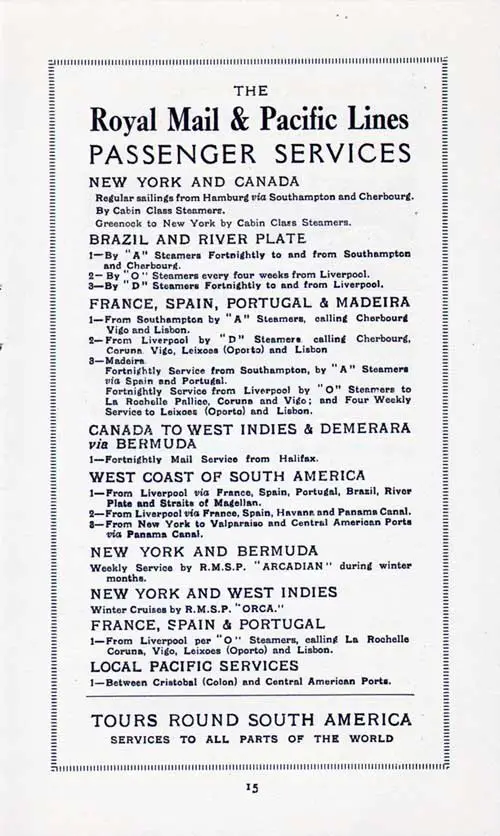 The Royal Mail and Pacific Lines Passenger Services, 1924.