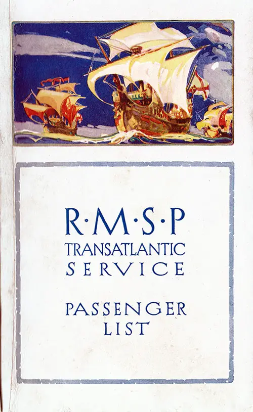 Front Cover, Passenger List, RMSP SS Orca, 19 June 1926