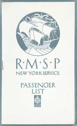 Cabin Passenger List for the SS Orduña of the RMSP, Departing 26 July 1922 from London to New York via Southampton and Cherbourg.