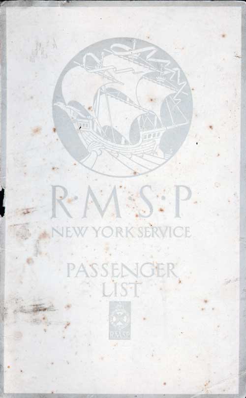 Front Cover - 27 March 1923 Passenger List, SS Orduna, Royal Mail Steam Packet Company (R.M.S.P.)