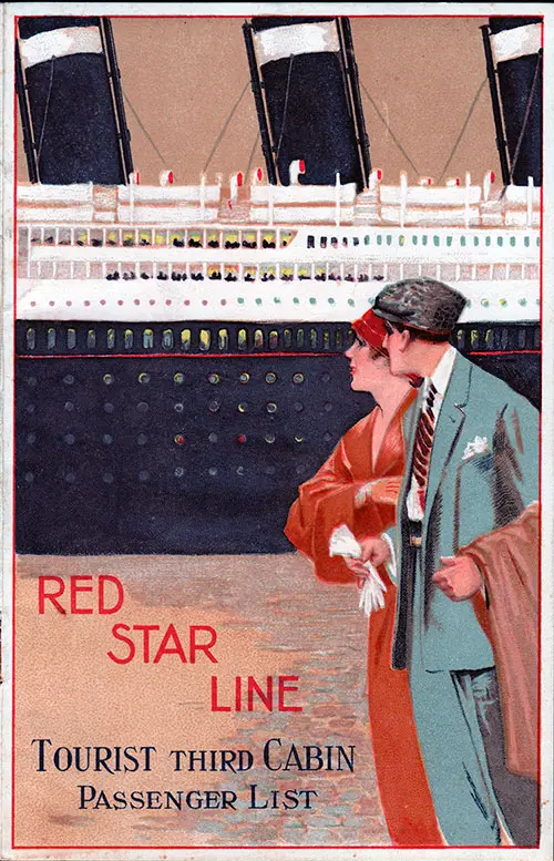 A Young Couple Gazes at the Ship of the Red Star Line. This Romantic and Very Colorful Graphical Cover Adorns a Passenger List From 1929.