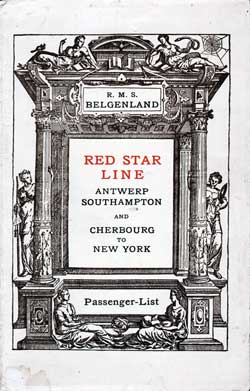1924-07-29 Passenger Manifest for the RMS Belgenland