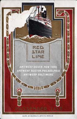 Front Cover - 16 September 1911 Passenger List, RMS Vaderland, Red Star Line