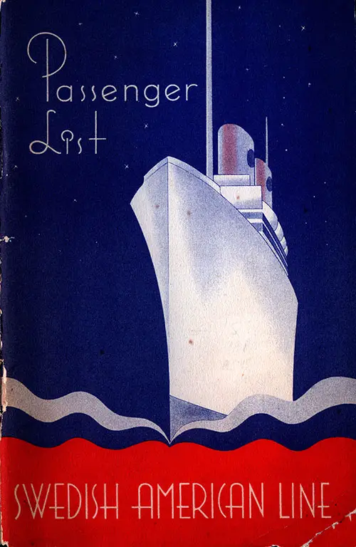 Front Cover, Cabin and Tourist Class Passenger list for the SS Gripsholm of the Swedish American Line, Departing 18 June 1946 from Gothenburg to New York.