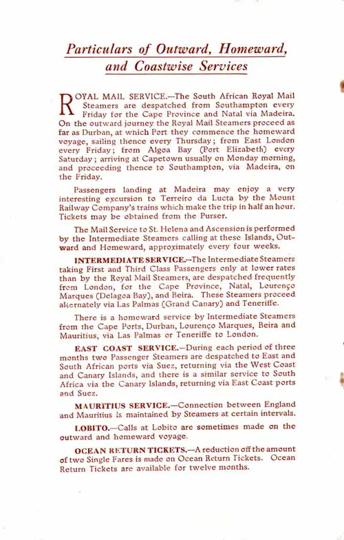 Particulars of Outward, Homeward, and Coastwise Services, Part 1 of 2. SS Llandaff Castle First Class Passenger List, 23 May 1929.