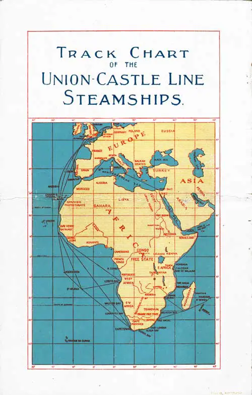 Track Chart, SS Llandaff Castle First Class Passenger List, 23 May 1929.