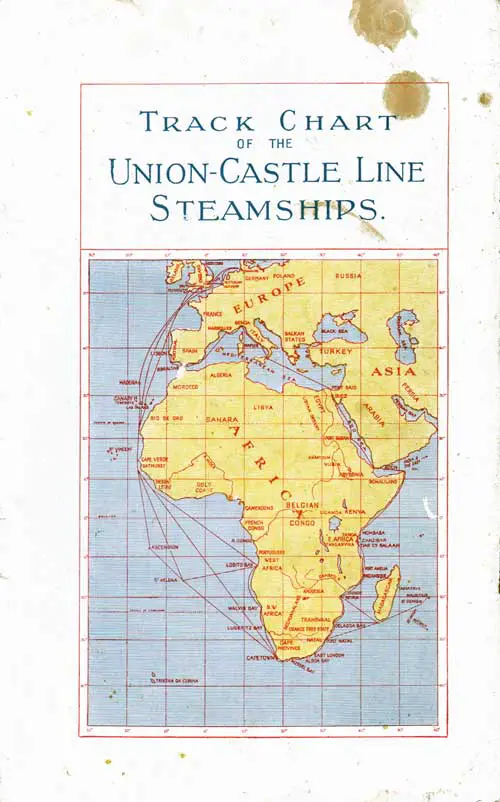 Track Chart - 29 November 1929 Passenger List, RMS Walmer Castle, Union-Castle Line