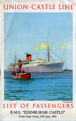 Front Cover, 1955-06-17 RMS Edinburgh Castle Passenger List