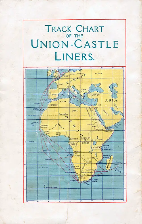 Track Chart and Back Cover, SS Windsor Castle Passenger List, 14 July 1939.