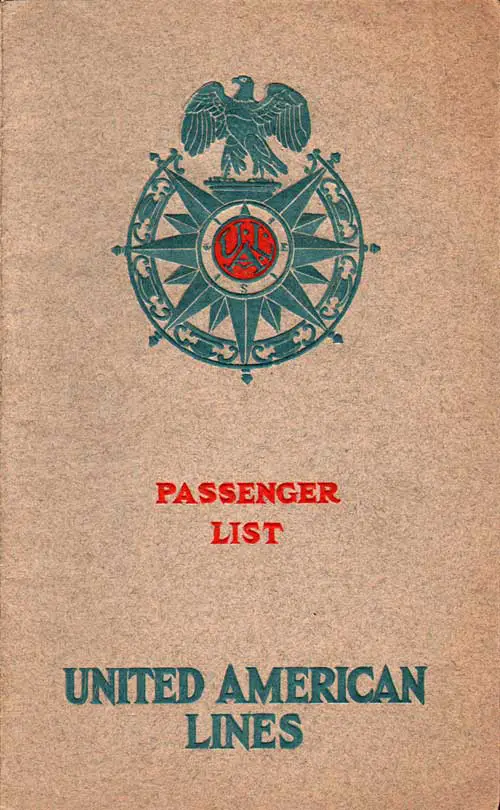 Front Cover - 30 June 1925 Passenger List, SS Resolute, United American Lines