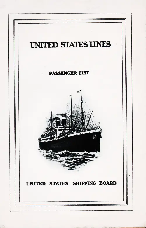 Front Cover, Cabin Passenger List for the SS America of the United States Lines, Departing 27 July 1924 from Bremen to New York.