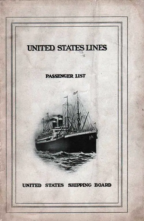 Cabin Passenger List, SS America, USL, 29 September 1924
