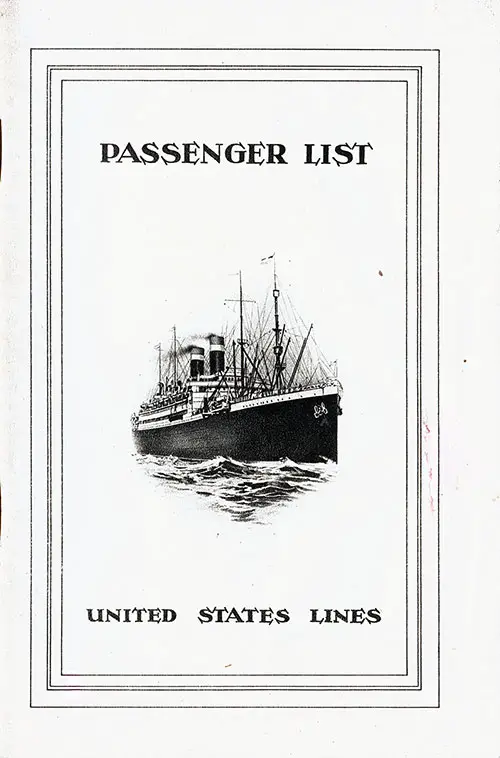 Cabin Passenger List for the SS America of the United States Lines, Departing 5 August 1925 from Bremen to New York.