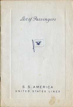1947-09-05 Passenger Manifest for the SS America II