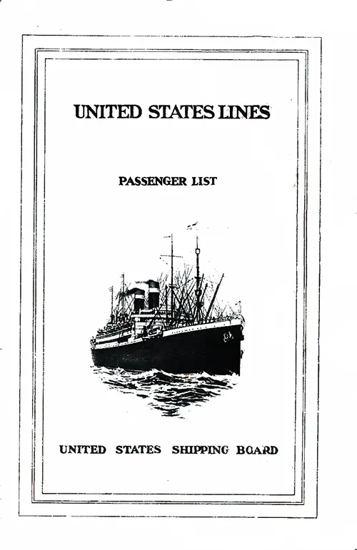 Front Cover, Cabin Passenger List for the SS George Washington of the United States Lines, Departing 22 August 1924 from Bremen to New York.