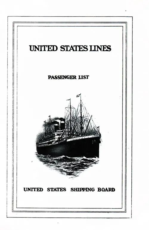 Front Cover, Passenger List, SS George Washington, September 1924, United States Lines