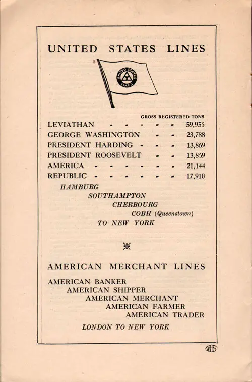 Fleet List, United States Lines and American Merchant Lines, 1930.