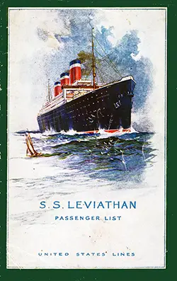 Front Cover, SS Leviathan Passenger List - 5 August 1924