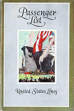 Front Cover, First and Second Class Passenger List for the SS Leviathan of the United States Lines, Departing 21 September 1926 from Southampton to New York via Cherbourg, Commanded by Captain Herbert Hartley, USNR.