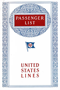 Front Cover, Passenger List, United States Lines SS Leviathan, 13 March 1928