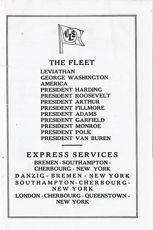 United States Lines Fleet and Express Services, 1923.