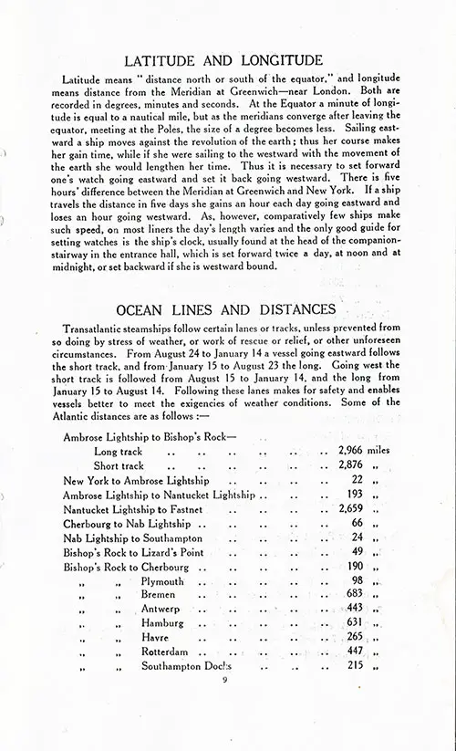 Latitude and Longitude and Ocean Lines and Distances.