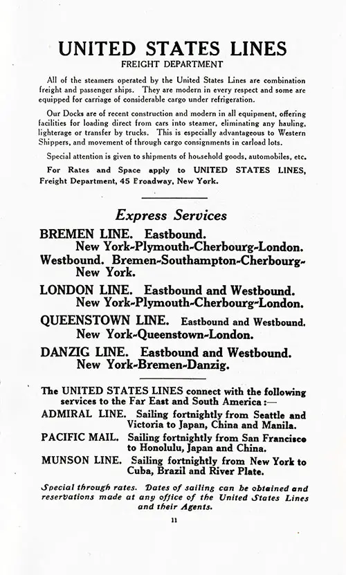 United States Lines Freight Department, Express Services, and Affiliated Services.