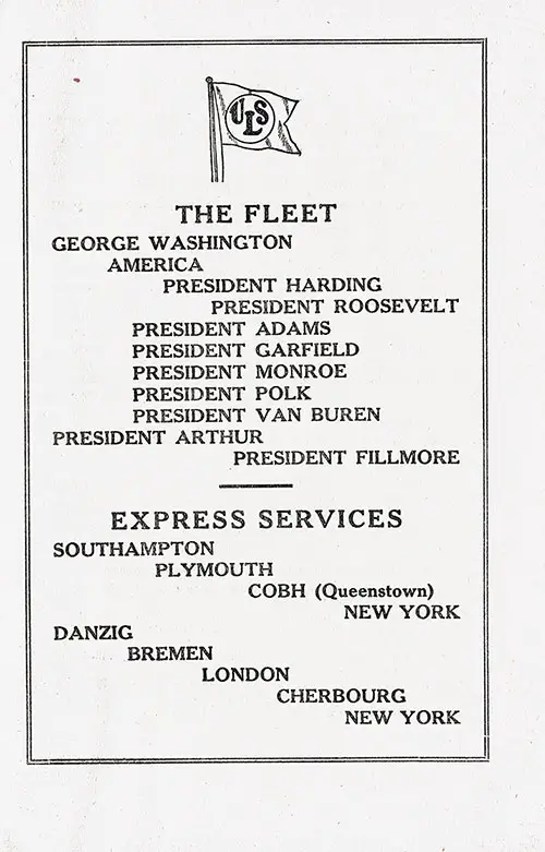 USL Fleet List and Services, 1923.