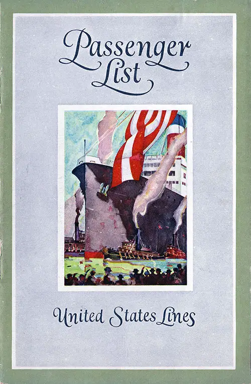 Front Cover, Cabin Passenger List for the SS President Harding of the United States Lines, Departing 8 September 1926 from Bremen to New York.