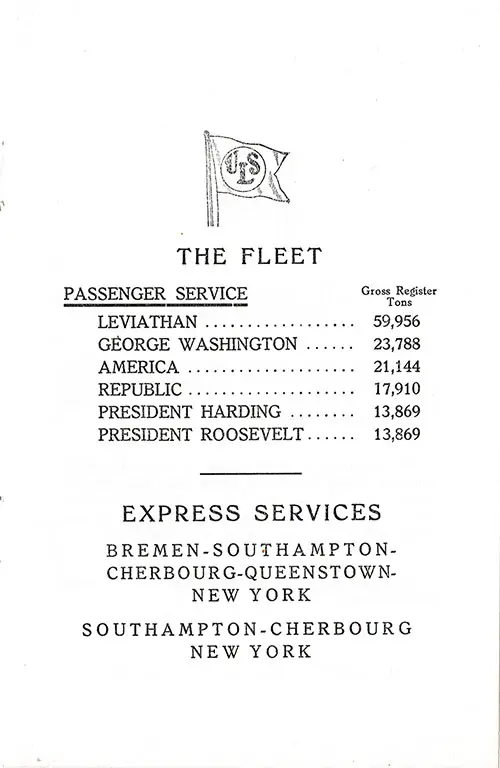 United States Lines Fleet List and Express Services, 1926. SS President Harding Passenger List, 8 September 1926.