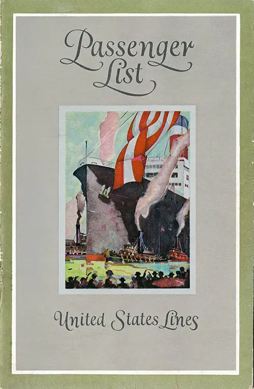 Front Cover, Cabin Passenger List for the SS President Harding of the United States Lines, Departing 16 March 1927 from Bremen to New York.