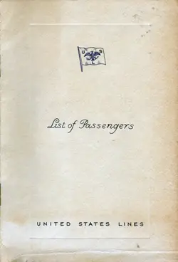Front Cover, Passenger Manifest, SS Washington, United States Lines, May 1934, Westbound