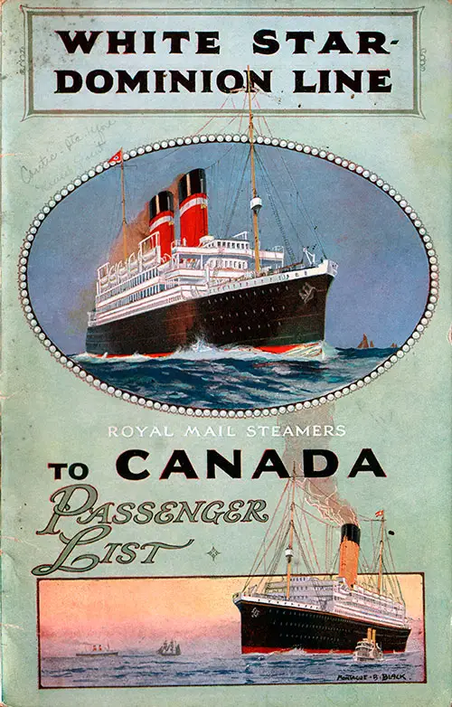 Passenger List, White Star-Dominion Line SS Canada - 1925