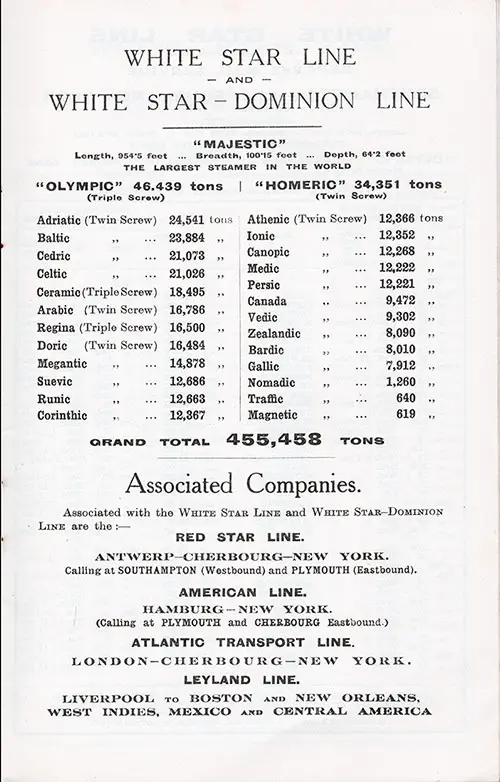 The Fleet of the White Star Line and White Star-Dominion Line and Listing of Associated Companies and Their Service Routes, 1925.