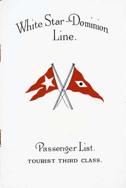 1925-07-30 Passenger List for the SS Doric