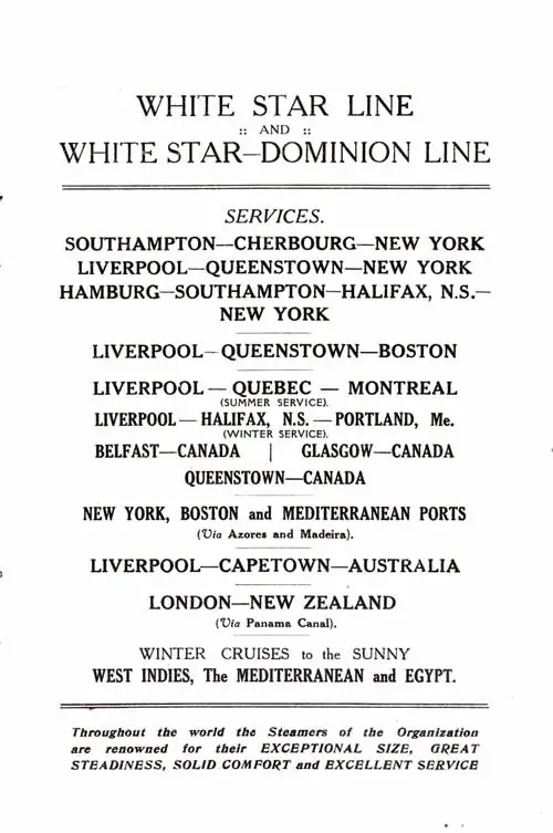 White Star Line and White Star-Dominion Line Services.