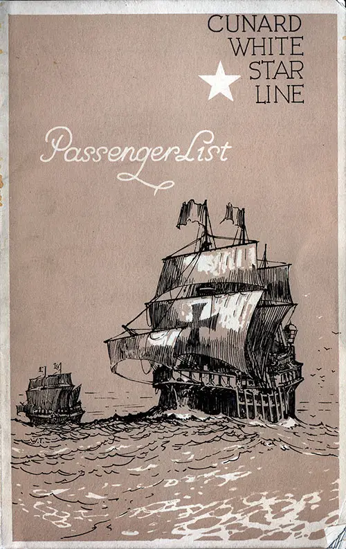 Cover of 1933 Passenger List for the RMS Britannic of the White Star Line.