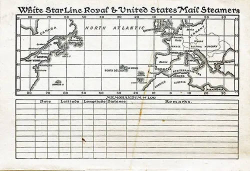 Track Chart and Memorandum of Log (Unused). SS Cretic Passenger List, 14 July 1904.