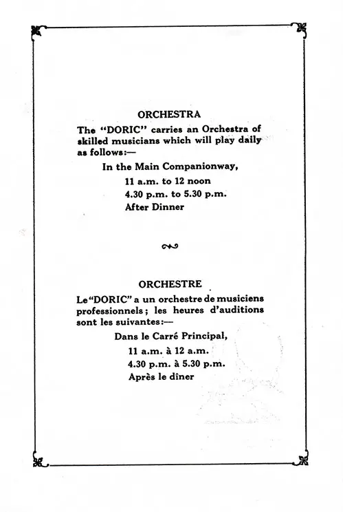 Daily Orchestra Schedule, in English and French.